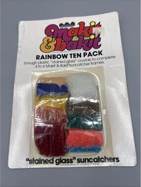 Vintage MAKIT & BAKIT Rainbow Ten Pack Stained Glass Crystals NEW SEALED